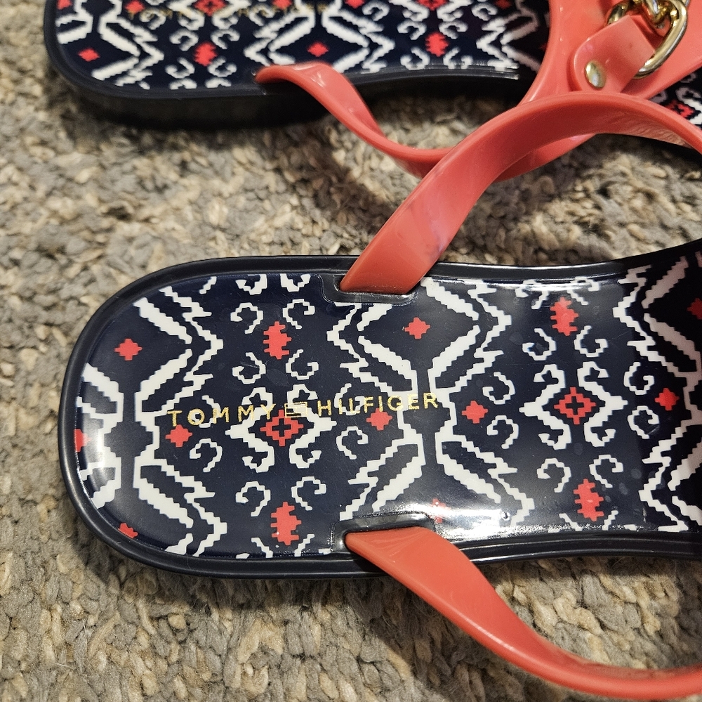CLEARANCE! Tommy Hilfiger Red and Black Patterned Sandals - Picture 3 of 4